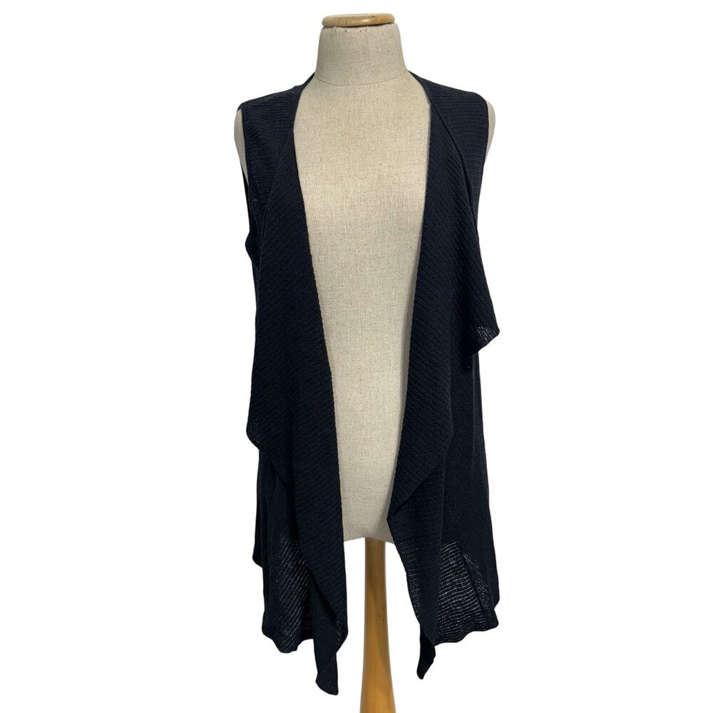 Eileen Fisher Women's Medium Black Open Front Sleeveless Wool Cardigan Vest